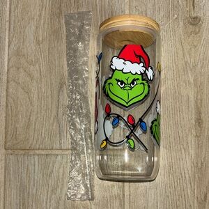Grinch Christmas Glass Jar with Bamboo Lid